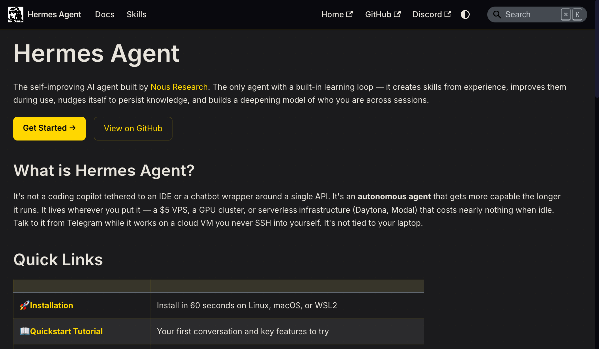 The docs are comprehensive and well-structured — Docusaurus with dark theme